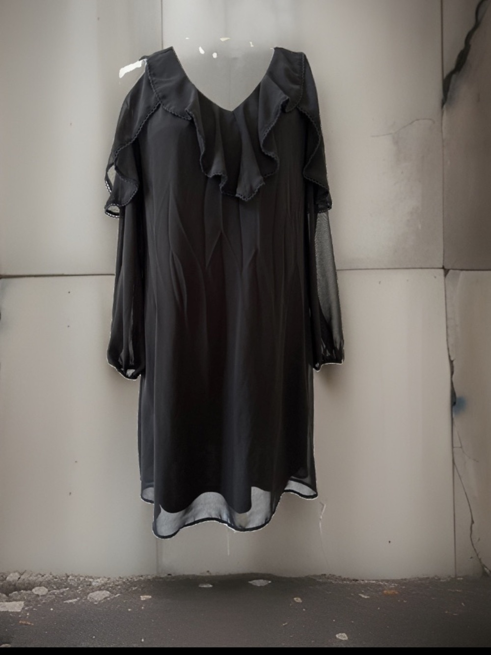 Taylor dress 10 Cold shoulder Black chiffon layer Going out Party Comfort Ruffle